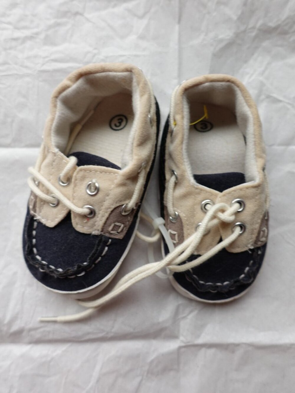 Kids Two-Tone Navy and Beige Boat Shoes - Unbranded